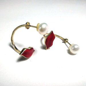 Lips and Pearl Jacket Earrings (Sterling silver)